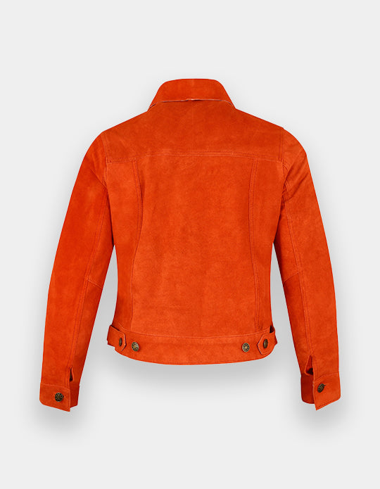 Women's Trucker Suede Jacket Classic Western Shirt Style Suede Fashion Leather Jacket, Chaqueta de ante camionero para mujer.